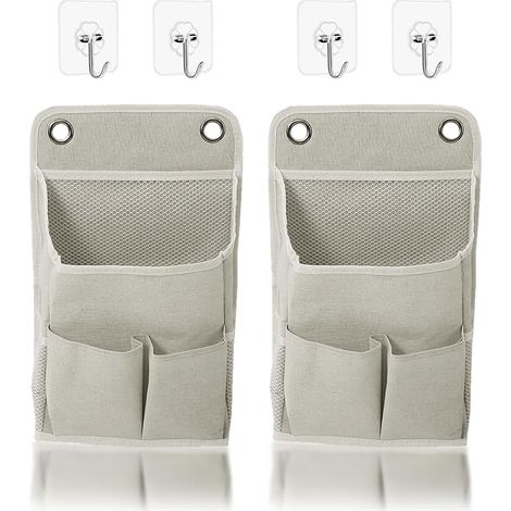 2 Organisateur de lit, Crochets inclus, Lin imperméable, Poches multiples, Pour chambre, salle de bain, bureau (1/5)