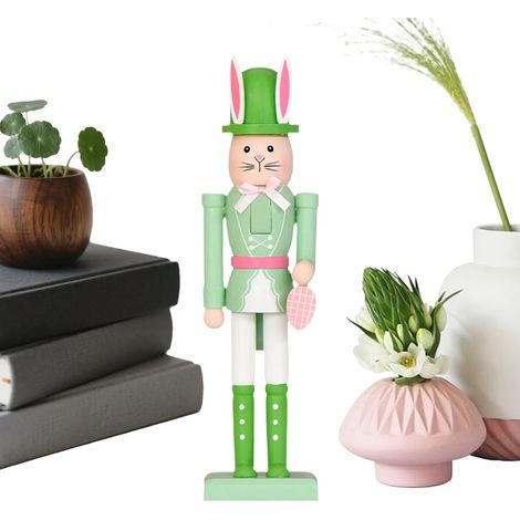 Décorations en Bois De Casse-Noisette,Centre De Table Au Design De Lapins,Décorations de Figurines Casse-Noisettes pour Pâques pour Manteau de Cheminée Escalier Porche Extérieur Appartement (1/5)