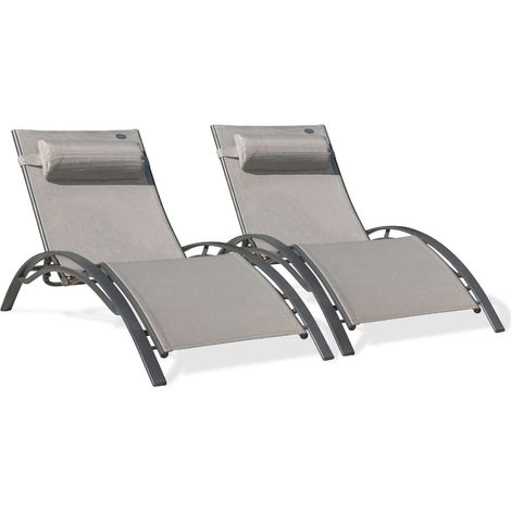 Dcb Garden – Lot de 2 bains de soleil en aluminium léger – Toile plastifiée – Dossier réglable 5 positions – Empilable pour rangement facile