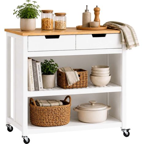 Carrello da cucina bianco con cassetti e seduta (1/5)