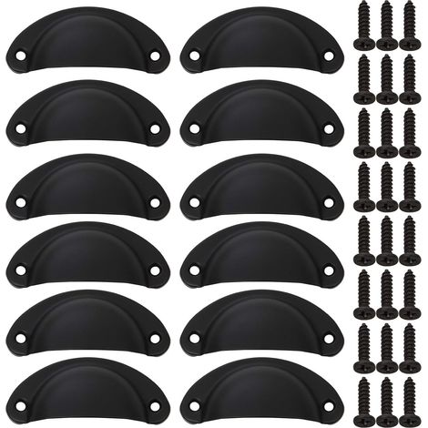 (24PCS) Shell Cabinet Knobs, Black Cabinet Handle with Screws, Vintage Iron Handle for Cabinet Drawer, Kitchen Drawer, Door (1/5)