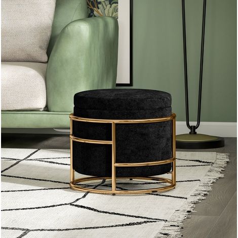 Pouf de rangement 42x42x39 cm en tissu polyester noir, gain de place pour salon FloraGrace (1/5)