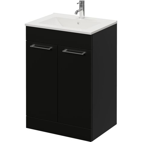 Napoli 460 Matt Black 600mm 2 Door Vanity Unit with Angel Basin - 600mm - Chrome 160mm Handle