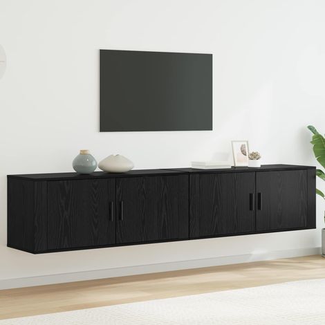 Wand-TV-Schrank Set Wandmontiert 2 pcs Schwarz Eichen-Optik