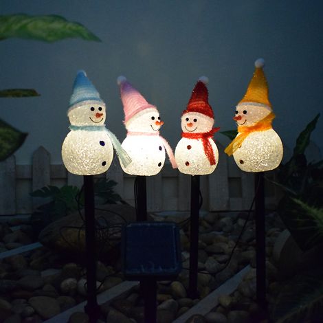 Lampes solaires de jardin Noël EVA bonhomme de neige grain de riz, 4 couleurs, lampe LED extérieur cour jardin, décoration festive lumineuse (1/3)