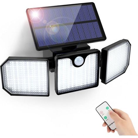 Lampe Solaire Extérieur Détecteur de Mouvement 230 LED Lumière Solaire avec Télécommande IP65 Étanche 3 Modes Spot Mural Extérieur Étanche pour Jardin Garage Allée Entrée (1/5)