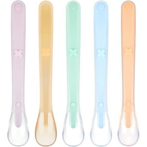 Cuillere Bebe Silicone, 5PCS Cuillère pour Bébé Ensemble de Couverts pour, Cuillère ronde en silicone, Encourager Votre Bébé à (1/3)