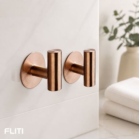 FLITI Adhesive Hooks, FLITI 304 Stainless Steel, Brushed Gold, 2 Pieces, No Drilling Required, Waterproof, for Bathroom and Kitchen (1/5)
