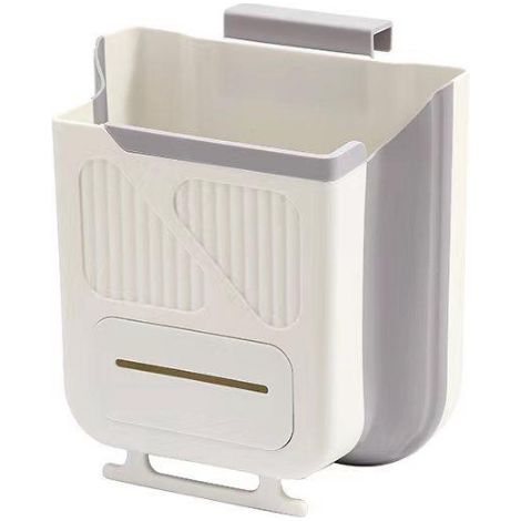 Poubelle de cuisine pliable à bretelles avec support fixe adaptée la cassé 7L blanc (1/5)
