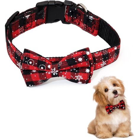 Collier Chien Chat Noël Papillon Taille S - 1 pièce, rouge, S - collier animal compagnie noel decoration petit - chien collier - (1/5)
