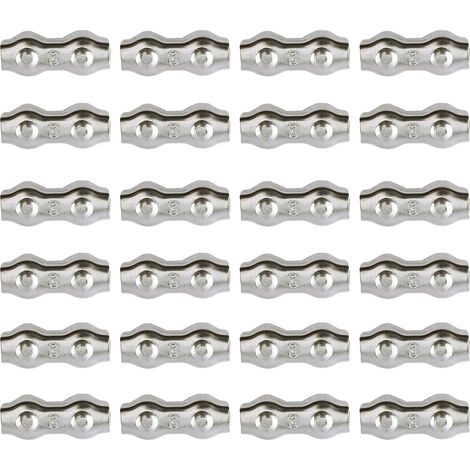Serre-câble , Serre Cable Acier 3mm 24 Pièces Serre Câbles Duplex Pince de Câble Acier inoxydable 304 D'agrafe de Câble,Câble Poignées pour 2mm Câble Métalliques Pince À Câble Corde à Linge (1/5)