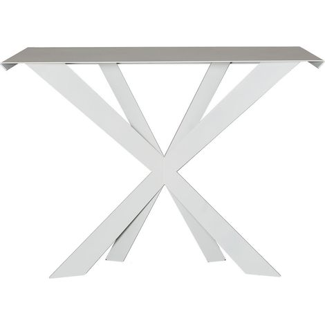 Consolle Exsodus Zeus 110x35x85 cm in ferro verniciato bianco Design moderno geometrico traforato Mobile da ingresso o soggiorno Made in Italy