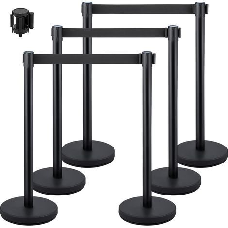Poteaux de Guidage Barrière de Balisage 6 Pièces 3 Ceintures Rétractables Noires 2 m Base 32 cm H.90 cm File d'Attente (1/5)