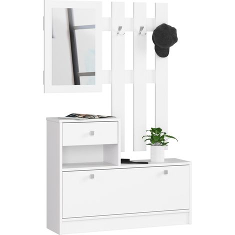 Akord – Meuble à chaussures blanc 90 cm – 1 porte, 1 tiroir, 2 étagères – Dimensions 90x25x170 cm – Panneau stratifié, finition mate