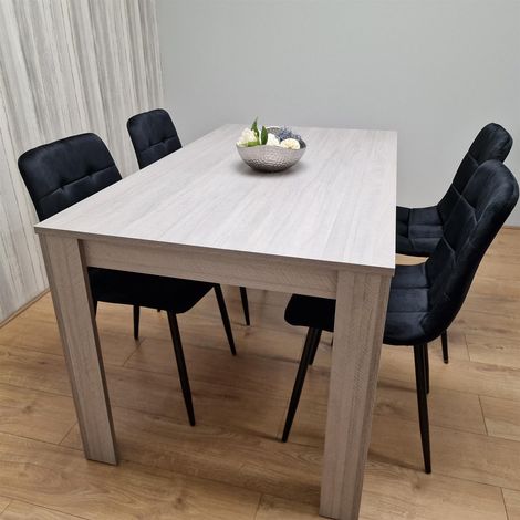 Dining Table and 4 Chairs Grey 4  Black Velvet Chairs Wood Dining Set Furniture (1/5)