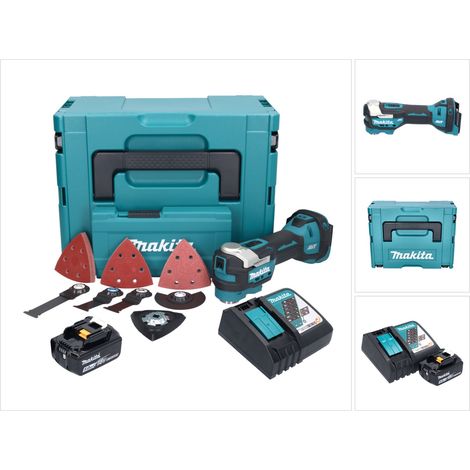 Makita DTM 52 RT1JX4 Akku Multifunktionswerkzeug 18 V Starlock Max Brushless + 1x Akku 5,0 Ah + Ladegerät + Zubehör Set + Makpac