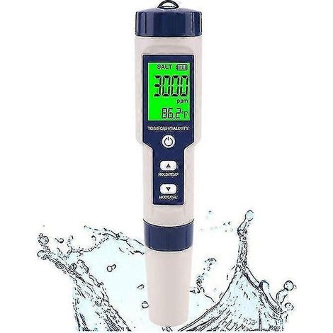 5-in-1 Digitaler Salzgehaltmesser für Schwimmbäder – Hohe Präzision – Wasserdicht (IP67) – Analysiert Leitfähigkeit, TDS und pH-Wert (1/5)