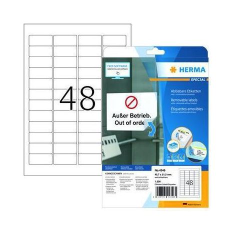 Universaletikett 45,7 x 21,2 mm (B x H) wieder ablösbar Papier weiß 1.200 Etik./Pack. (1/4)