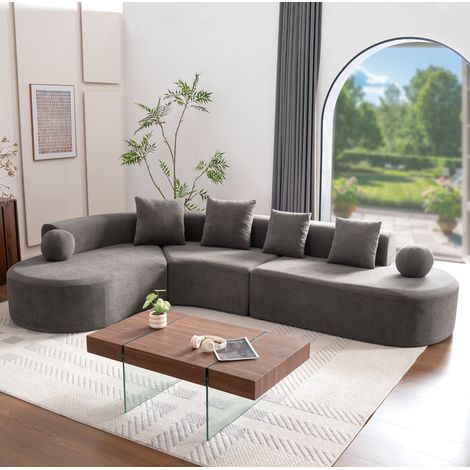Sofá esquinero en L gris de chenilla 327 x 215 cm, sin montaje, 5 plazas (1/5)