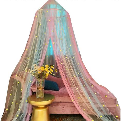 Moustiquaire ronde en forme de dôme étoilé avec décoration en dentelle - (1/5)