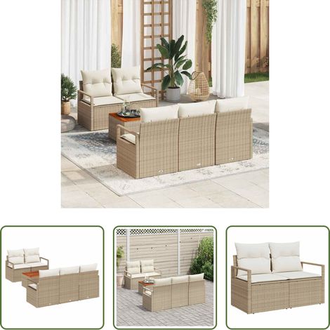 Gartenmöbel - Gartensofa-set mit Kissen 6 pcs Beige Poly-Rattan (1/5)