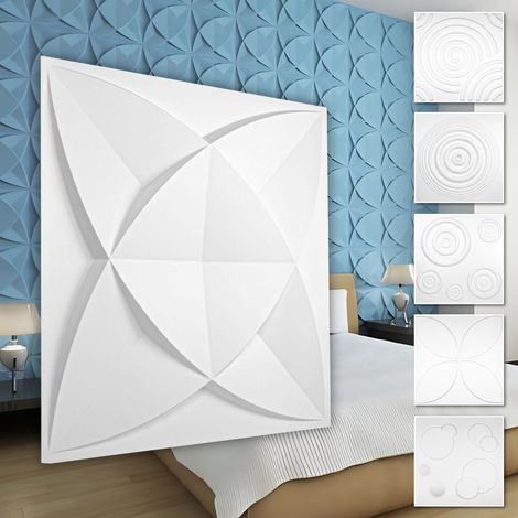 Hexim – Panneau décoratif mural 3D en PVC blanc – Motifs ronds – Résistant à l'eau et à la chaleur – Dimensions 50x50cm – HD112