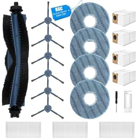 KGC 20-teiliges Zubehörset für Eufy Omni C20, 1 x Hauptbürste, 4 x Staubbeutel, 4 x Reinigungstücher, 3 x HEPA-Filter, 6 x Seitenbürsten, 1 x Reinigungsbürste, 1 x Schraubendreher (1/5)