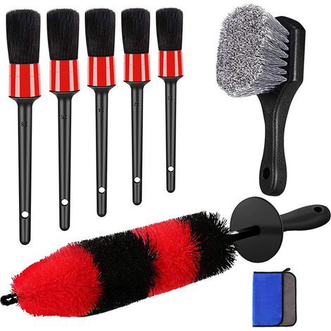 pair Ensemble de brosses de nettoyage pour voiture, 8 pièces, gant en serviette, ensemble de brosses de nettoyage pour lavage de voiture