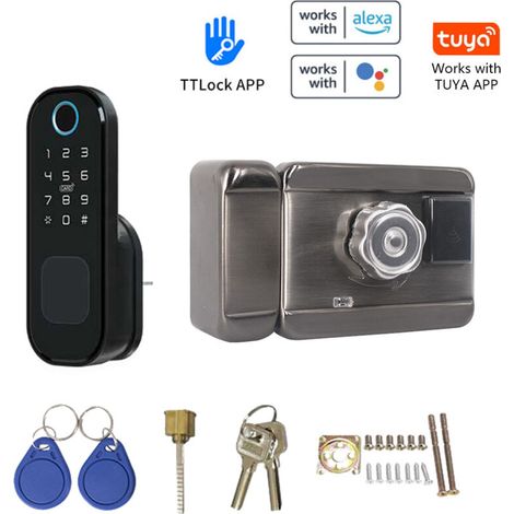 – Serrure électrique à empreinte digitale – Déverrouillage par application Tuya, carte, code – Alliage de zinc étanche – Compatible Google Home, Alexa (1/5)