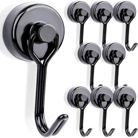 Lot de 8 Crochets Magnétiques Extra Puissants (15kg), Pivotants, Idéal pour Fixation sur Portes Métalliques et Réfrigérateurs