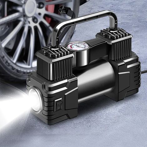 Inflador de neumáticos portátil de 12 V para coche con luz LED, compresor de aire para uso nocturno de emergencia en automóviles. (1/5)