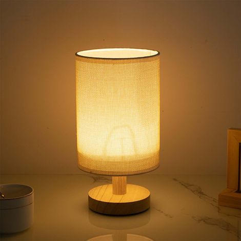 Lampe De Table - Abat-jour En Tissu Rond Et Base En Bois - Pour Chevet Bureau Bureau D'étude Chambre D'enfant Salon Bureau - 13x24 Cm - 1 Pièce (1/5)