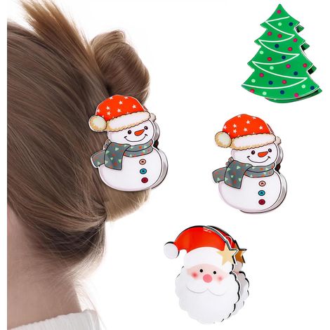 3 weihnachtliche Haarspangen, geeignet für Frauen und Mädchen, niedliche Haarspangen mit Schneemann-, Baum- und Cartoon-Motiven, große Haarspangen, weihnachtliche Haaraccessoires, winterliche Haarspan (1/5)