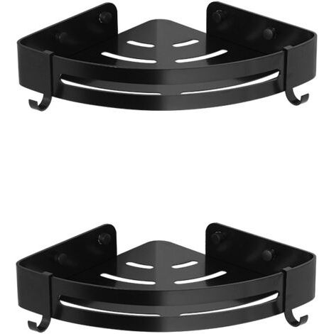 Étagère de douche sans coins percés, étagère de douche en métal antirouille, étagère de salle de bain auto-adhésive, 2 pièces (noir) (1/4)