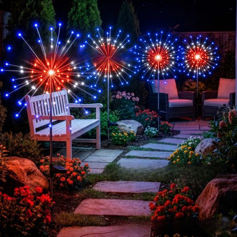 Gigante GmbH - Nouvelle lampe Starlit Starburst Light solaire à fixer au sol, effet feu d'artifice - 4 juillet -