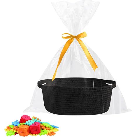 Leerer geflochtener Geschenkkorb, leerer Präsentationskorb mit Geschenktüten und Bändern, Geschenkkorb aus Baumwollseil, für Babyparty, Geburtstag, Hochzeit, Ostern, Erntedankfest, Weihnachten, Schwar (1/5)