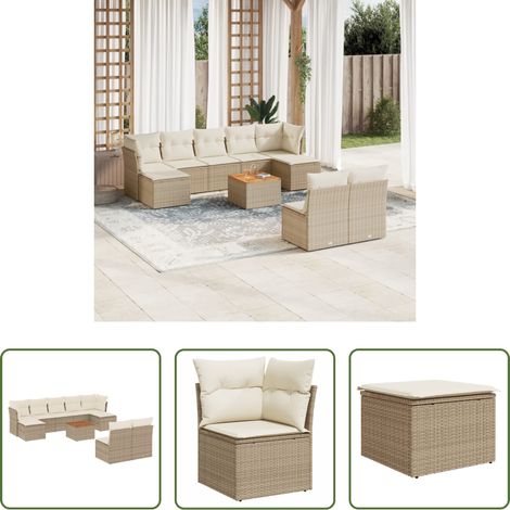 vidaXL Canapé en résine - Salon de jardin avec coussins 10 pcs beige résine tressée (1/5)