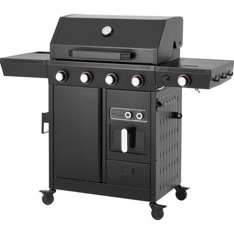 Barbecue a gaz - Cookingbox - Airgrill - 4 brûleurs - Fonction Air Fryer - Cuve en acier - Grilles de cuisson en fonte émaillée