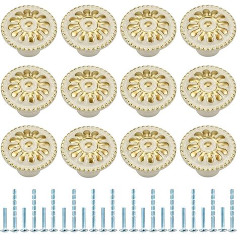 Lot de 12 boutons de tiroir ronds pour meubles, armoires, commodes, portes, bureaux, chambres, placards (blanc) (1/5)