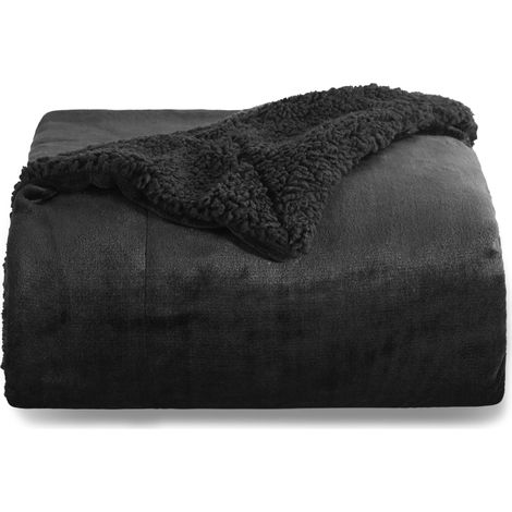 Plaid Polaire Sherpa Couverture - Noir, 150x200 cm Plaid Canape Grande Taille, Douce et Chaude Double Face avec Fourrure d'agneau et Tissu Polaire pour Canapé et Lit, Épais (1/5)