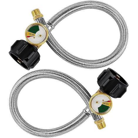 Tuyau de propane tressé en acier inoxydable de 38 cm (15 po) avec manomètre pour réservoirs de 2,3 à 18 kg (5 à 40 lb) - Raccord rapide (lot de 2) (1/5)