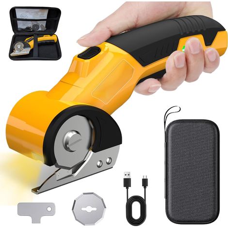 Forbici elettriche senza fili: taglierina rotante per cartone ricaricabile da 4 V, batteria da 3000 mAh, con luce LED, 2 lame, taglierina per cartone per tessuto, moquette, cartone, plastica, pelle, s
