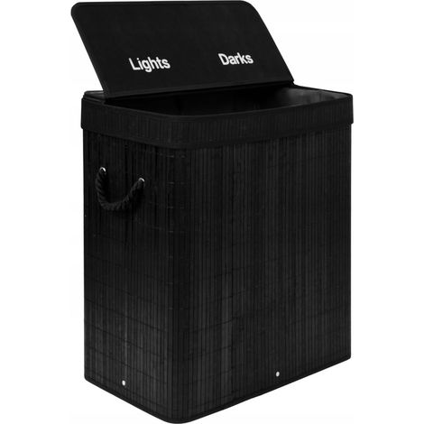 Wäschekorb aus Bambus mit Deckel, schwarz, Loft Zweikombiner, 100 l