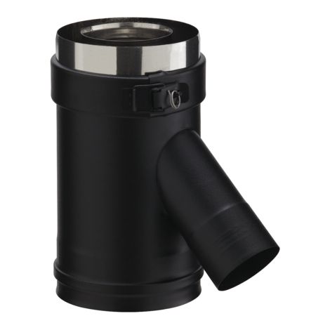 Poujoulat – Élément droit inox pour poêle à granulés – Prise d'air Ø80/130 – Angle 135° – Noir mat – Conduit de fumée concentrique (1/2)