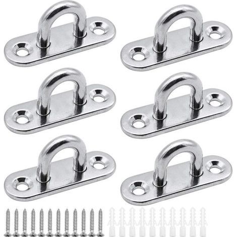 Set di 6 piastre per occhielli, piastra di copertura in acciaio inossidabile, piastra per albero da 5 mm, ganci di fissaggio resistenti per ganci a parete, sedie sospese, tende da sole, accessori per  (1/5)