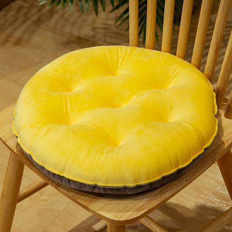 Coussin de chaise rond jaune clair 40x40cm, doux et moelleux en peluche chaude, rembourrage confortable pour automne-hiver, assorti de couleurs mignonnes. (1/5)