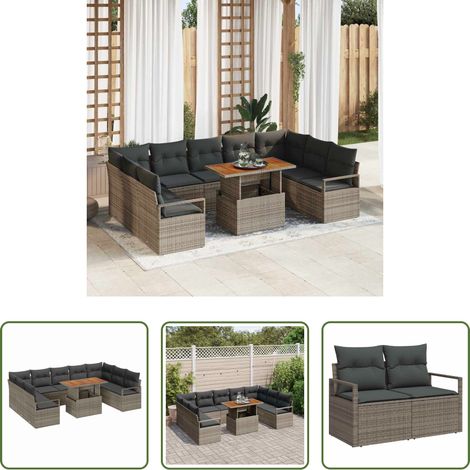 Gartentisch - Garten-Sofa-Set mit Speicher 10 pcs Grau Poly Rattan (1/5)