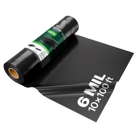 Rollo de Láminas de Plástico Espesor de 6 mil 3,05 x 30,48 m Barrera de Vapor para Espacios de Acceso Lámina de Polietileno Resistente para Jardín Suministros de Plástico Agrícola, Negro