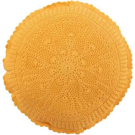 Coussin Rond Déco "Dentelle" 40cm Ocre (1/3)