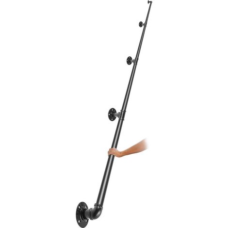 Garde-corps d'escalier en tube d'acier, 396,2 cm, capacité 199,6 kg, avec supports muraux, coins arrondis, pour intérieur et extérieur. (1/5)
